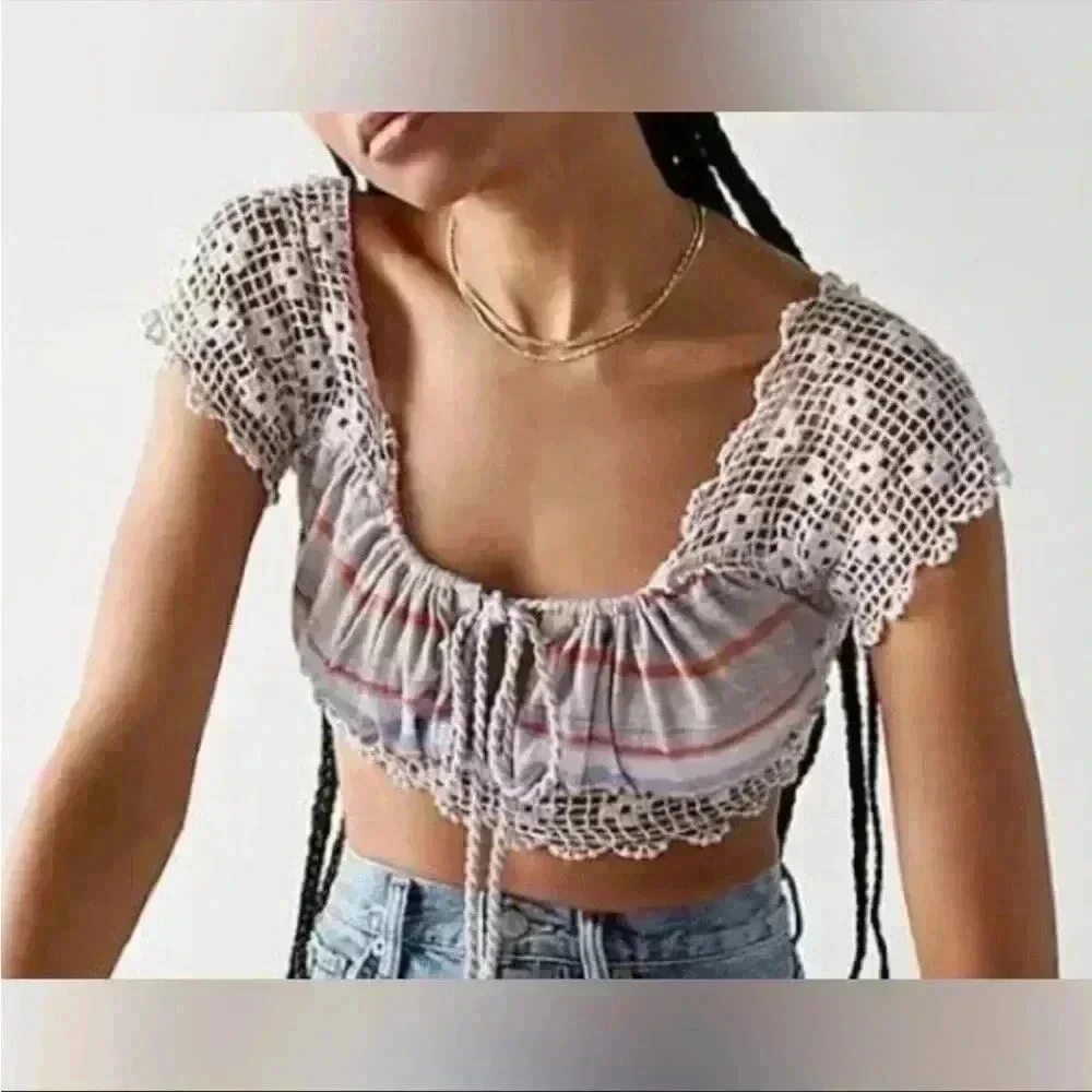 NEW Free People Aruba Crochet Multicolor Striped Crop Top Sz S Style #OB1522759